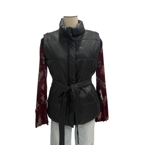 Marc New York Women's Black Puffer Vest Belted Sleeveless S Winter Urban Chic - Picture 4 of 10